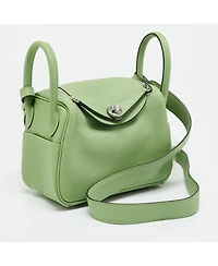 Pre-Owned Hermes Lindy Mini Palladium Finish Vert Swift Leather Shoulder Bag