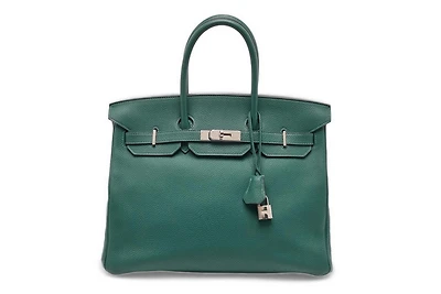 Pre-Owned Hermes Palladium Finish Malachite Togo Leather