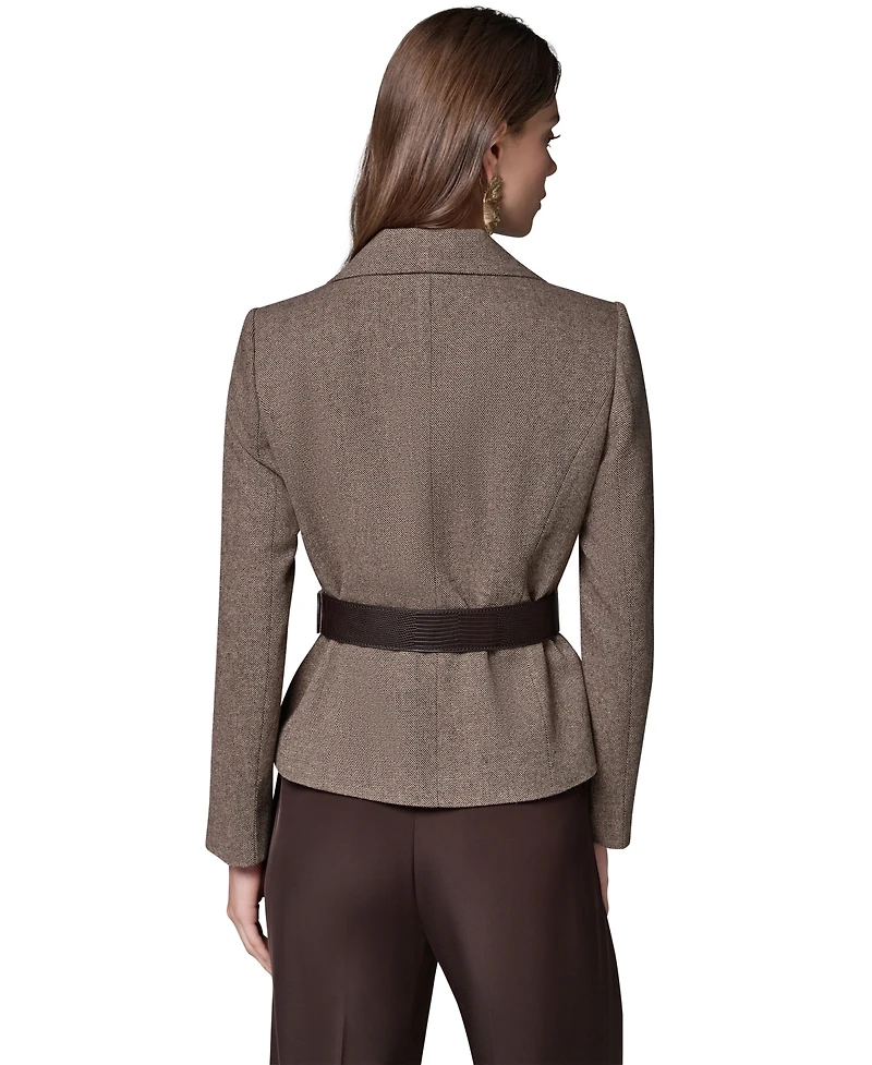 Donna Karan New York Women's DK192 Cropped Shoulder-Padded Belted Blazer