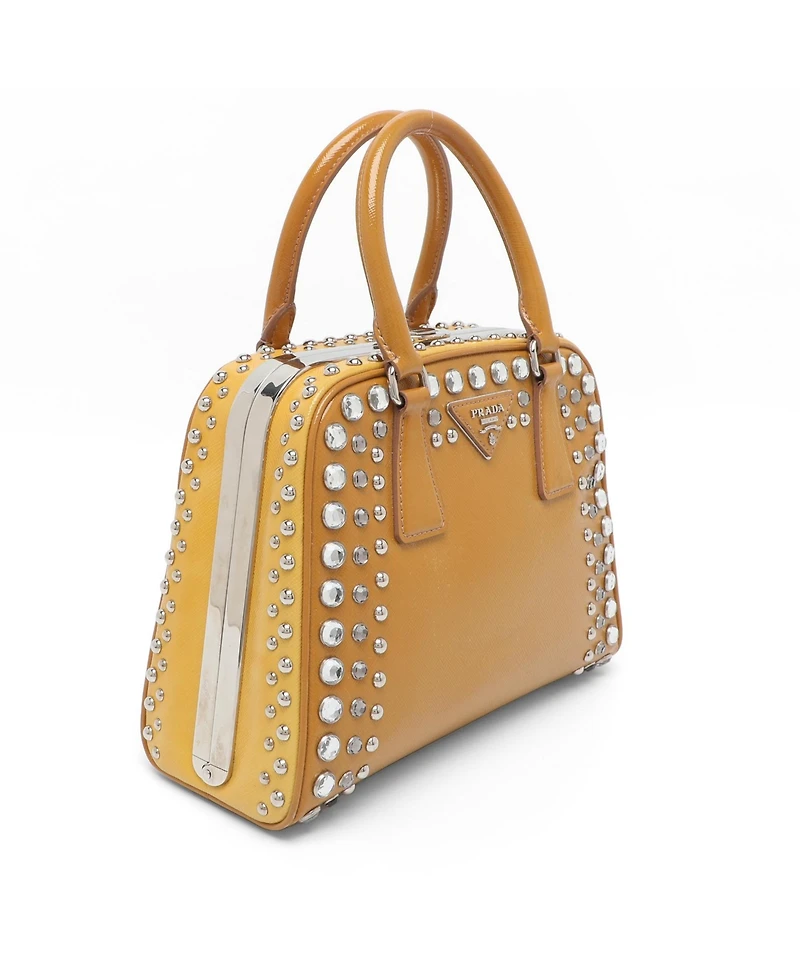 Pre-Owned Prada Women's Small Studded Saffiano Patent Leather Frame Bag