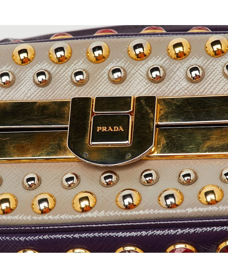 Pre-Owned Prada Crystal Embellished Saffiano Leather Satchel