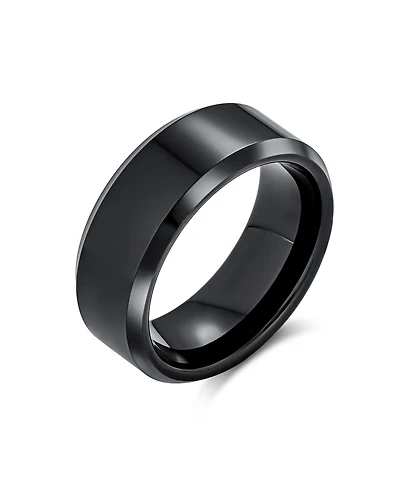 Bling Jewelry 8MM Matte Brushed Titanium Band Ring – Beveled Polished Edge Silver Tone