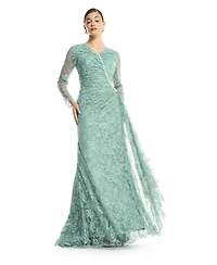 Amri Women's Lace Long-Sleeve V-Neck Gown