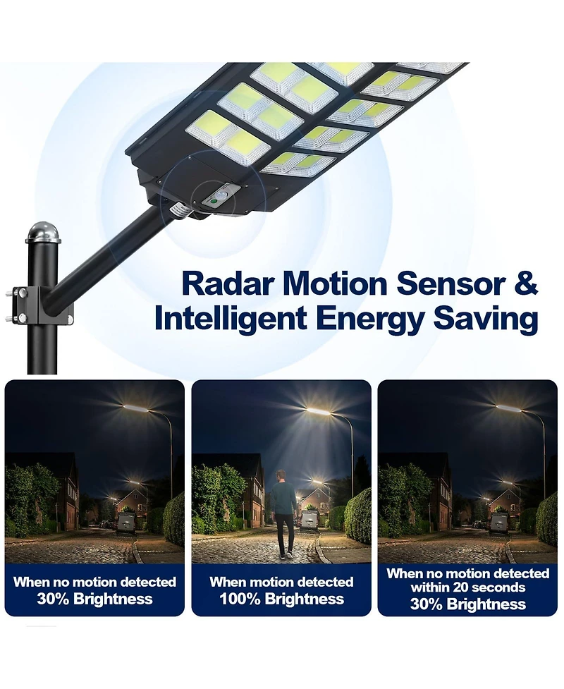Maxsa 3-Pack 4000W Solar Street Lights, 6500K Led Parking Lot Lights with Motion Sensor, Remote, Dusk-to-Dawn, IP67 Waterproof, Yard and Driveway