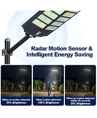 Maxsa 3-Pack 4000W Solar Street Lights, 6500K Led Parking Lot Lights with Motion Sensor, Remote, Dusk-to-Dawn, IP67 Waterproof, Yard and Driveway
