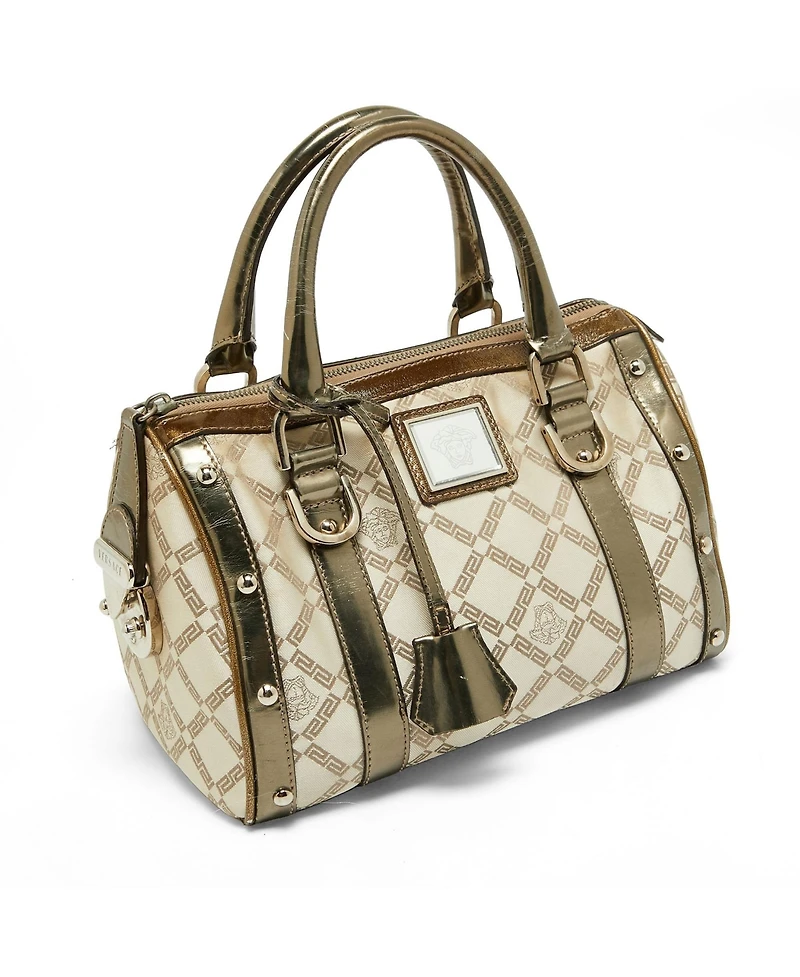 Pre-Owned Versace Snap Out Of It Small Greca Print and Leather Satchel