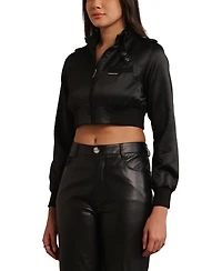 Members Only Women's Iconic Racer Cropped Satin Jacket