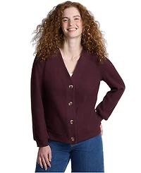 Lands' End Women's Long Sleeve Waffle V-neck Cardigan