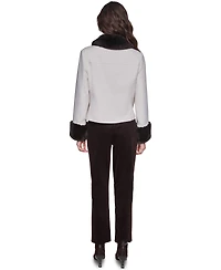 Karl Lagerfeld Paris Women's Faux-Fur Collar and Cuffs Short Jacket