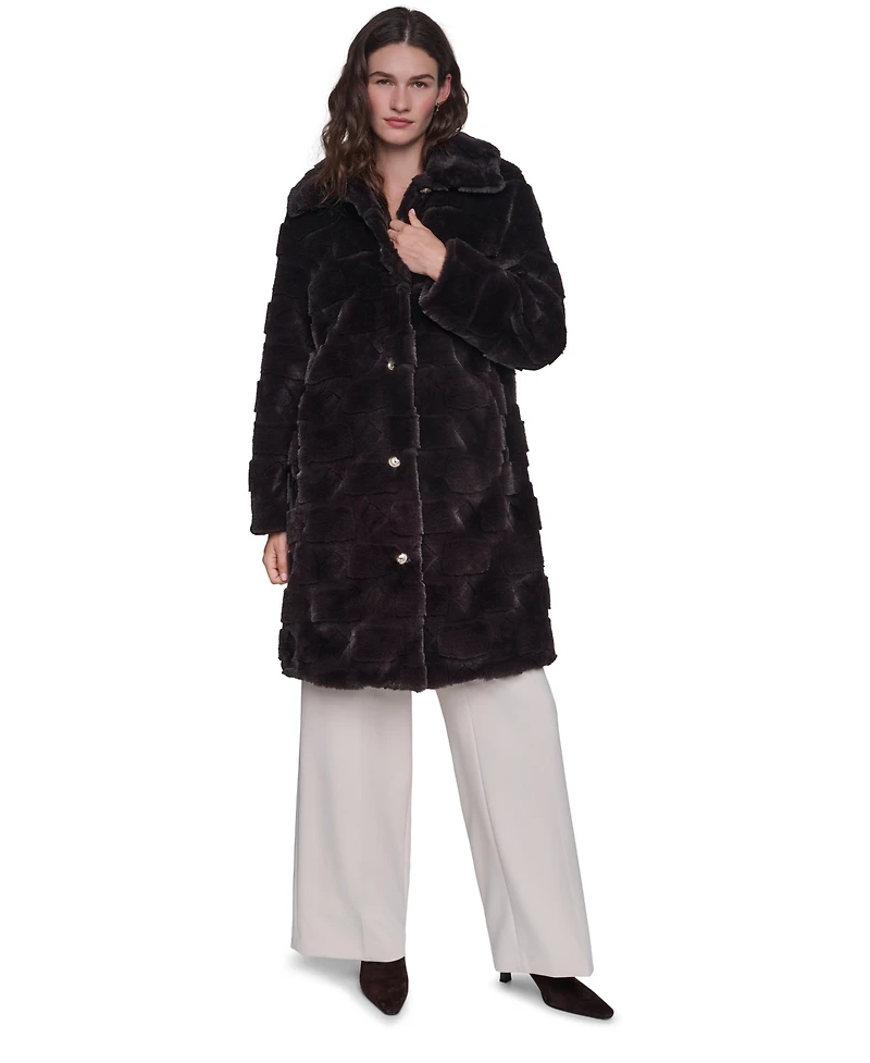 Karl Lagerfeld Paris Women's Teddy Faux Fur Mid Length Coat