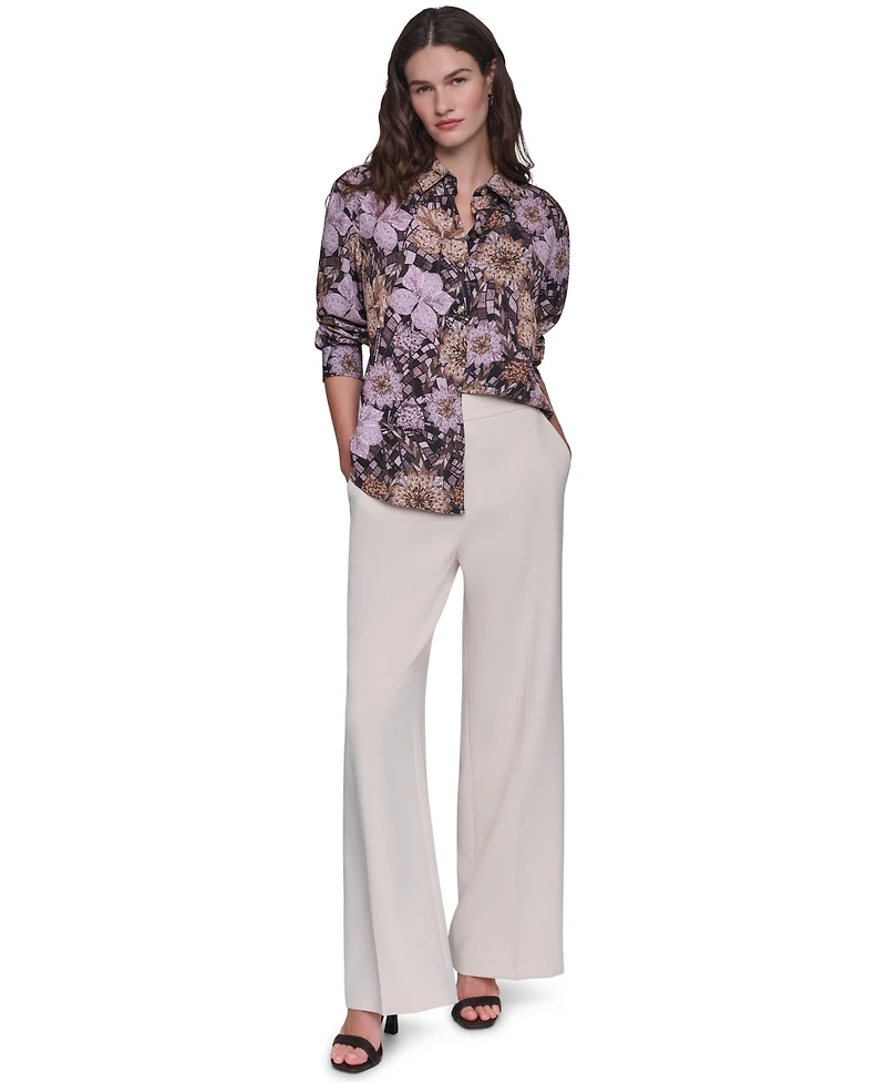 Karl Lagerfeld Paris Women's Floral-Print Long-Sleeve Point-Collar Blouse