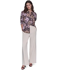 Karl Lagerfeld Paris Women's Floral-Print Long-Sleeve Point-Collar Blouse
