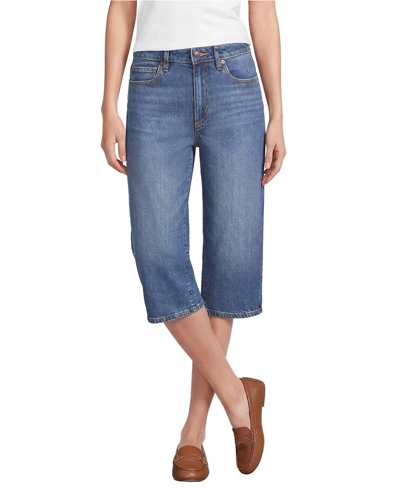 Lands' End Women's Soft Denim Mid Rise Relaxed Capri Jeans