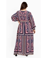 Avenue Women's Plus Serene Placement Sleeved Maxi Dress