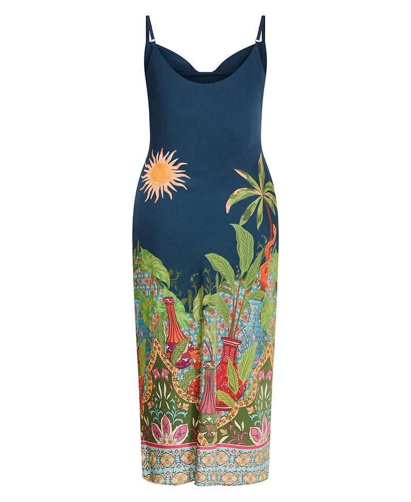 City Chic Plus Size Sadie Paradise Print Cowl Neck Midi Slip Dress