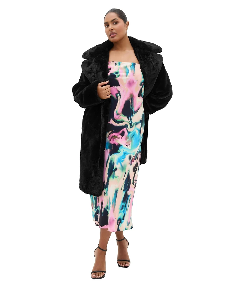 City Chic Plus Amari Satin Rippled-Print Strapless Slip Dress