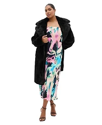 City Chic Plus Amari Satin Rippled-Print Strapless Slip Dress