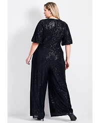 Avenue Women's Plus Nada Sequin Puff Sleeve Jumpsuit