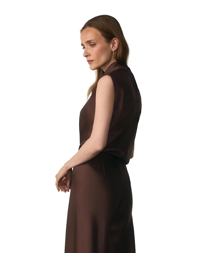 The Fold Women's Ocana Asymmetric Sleeve Satin Blouse