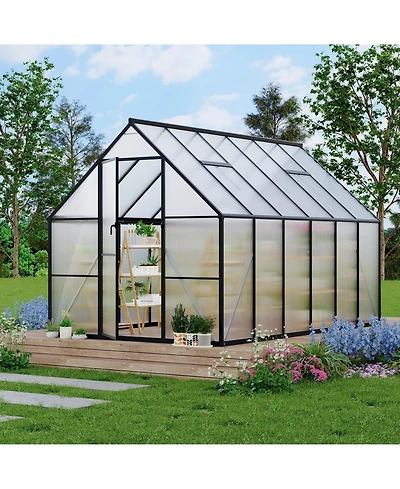 8x14 Ft Walk-In Greenhouse, Aluminum Frame with Polycarbonate Panels for Patio Backyard All-Season Plant Growing, Green/Black