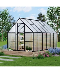 8x14 Ft Walk-In Greenhouse, Aluminum Frame with Polycarbonate Panels for Patio Backyard All-Season Plant Growing, Green/Black