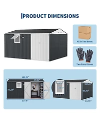 10 x Ft Outdoor Storage Shed with Window, Pegboard and Solar Light, Metal Tool for Garden, Backyard, Patio