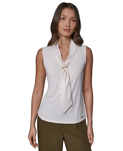 Donna Karan New York Women's Sleeveless V-Neck Satin Blouse