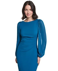 Jessica Howard Women's Pleated Sleeve Sheath Boat Neck Dress