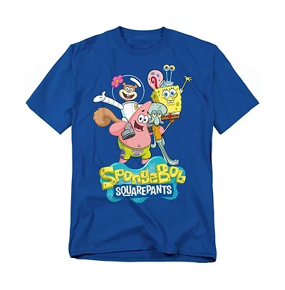 SpongeBob SquarePants Men's Group Shot Graphic Crewneck Classic Fit Cotton T-Shirt