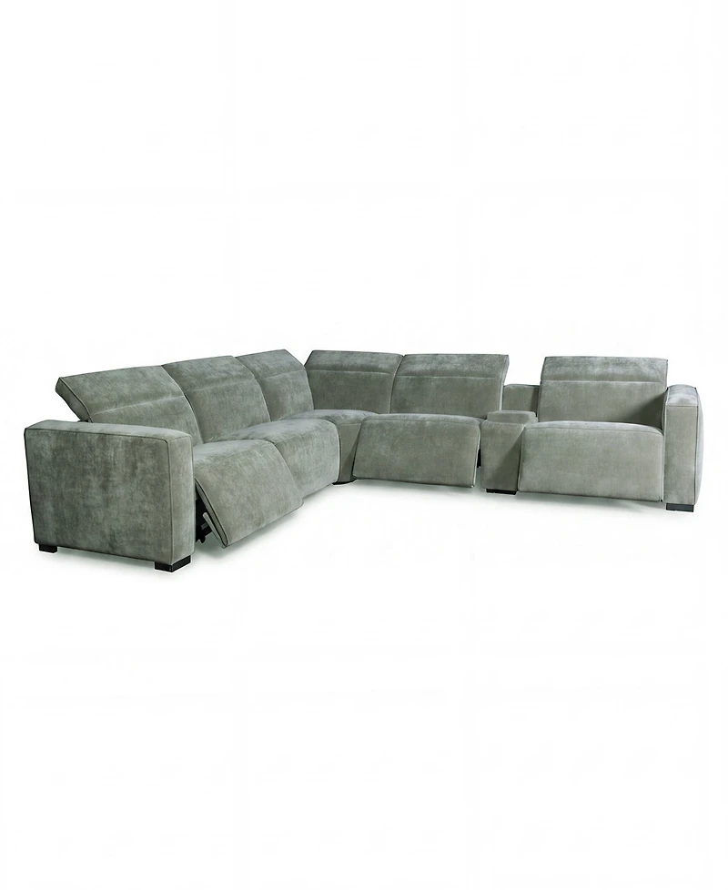 Carltoun 6-Piece Fabric Sectional with 3 Power Recliners Headrest and Console