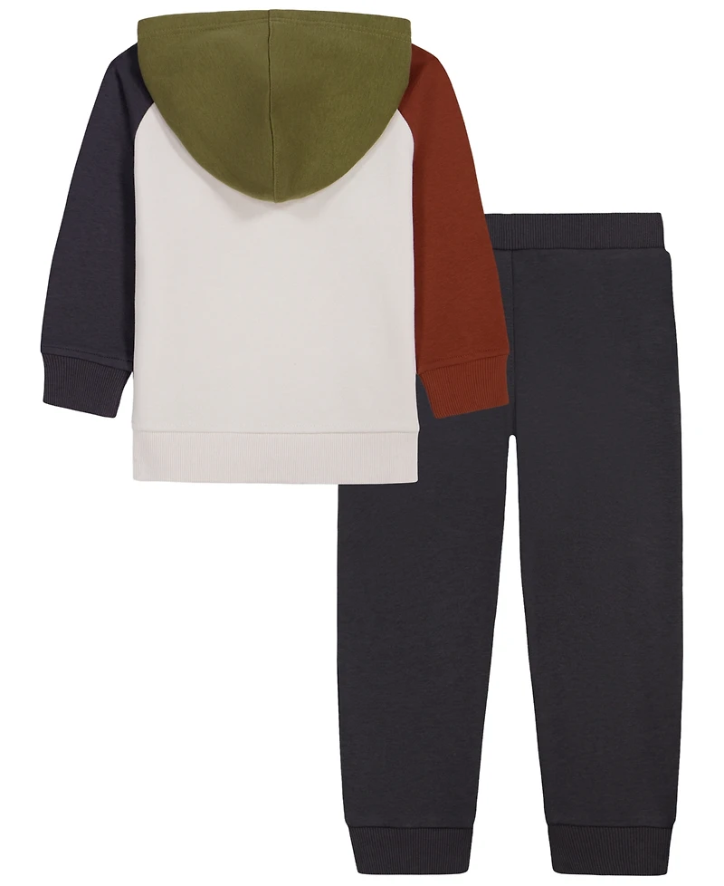 Kids Headquarters Toddler Boys' 2T-5T Colorblock Side-Striped Kangaroo-Pocket Hoodie and Jogger Pants, 2-Piece Set