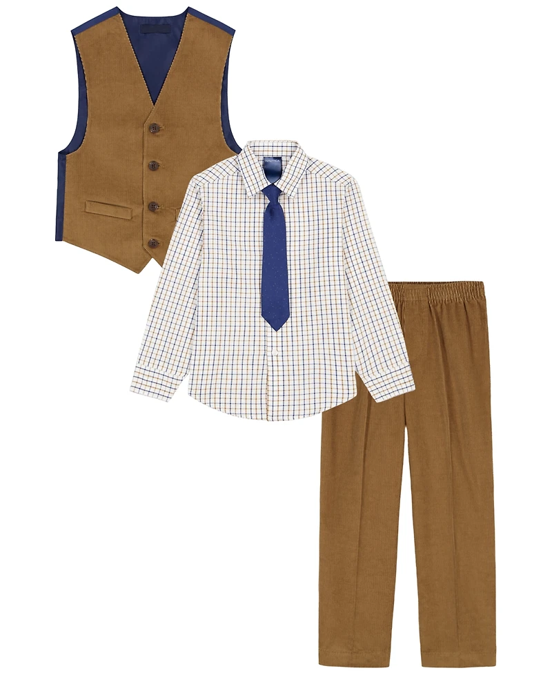 Nautica Baby Boys' Corduroy Check-Print Long-Sleeve Dress Shirt, Vest, Pants, and Tie, 4-Piece Set