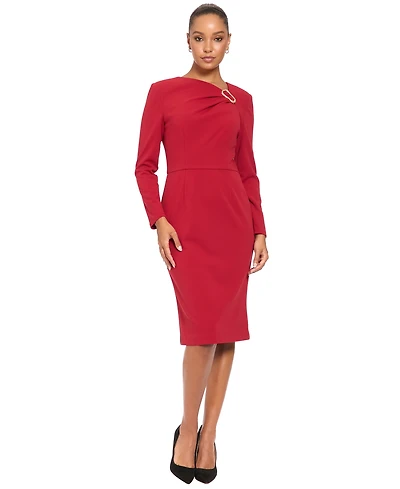 London Times Women's Cowl Neck Midi Sheath Dress