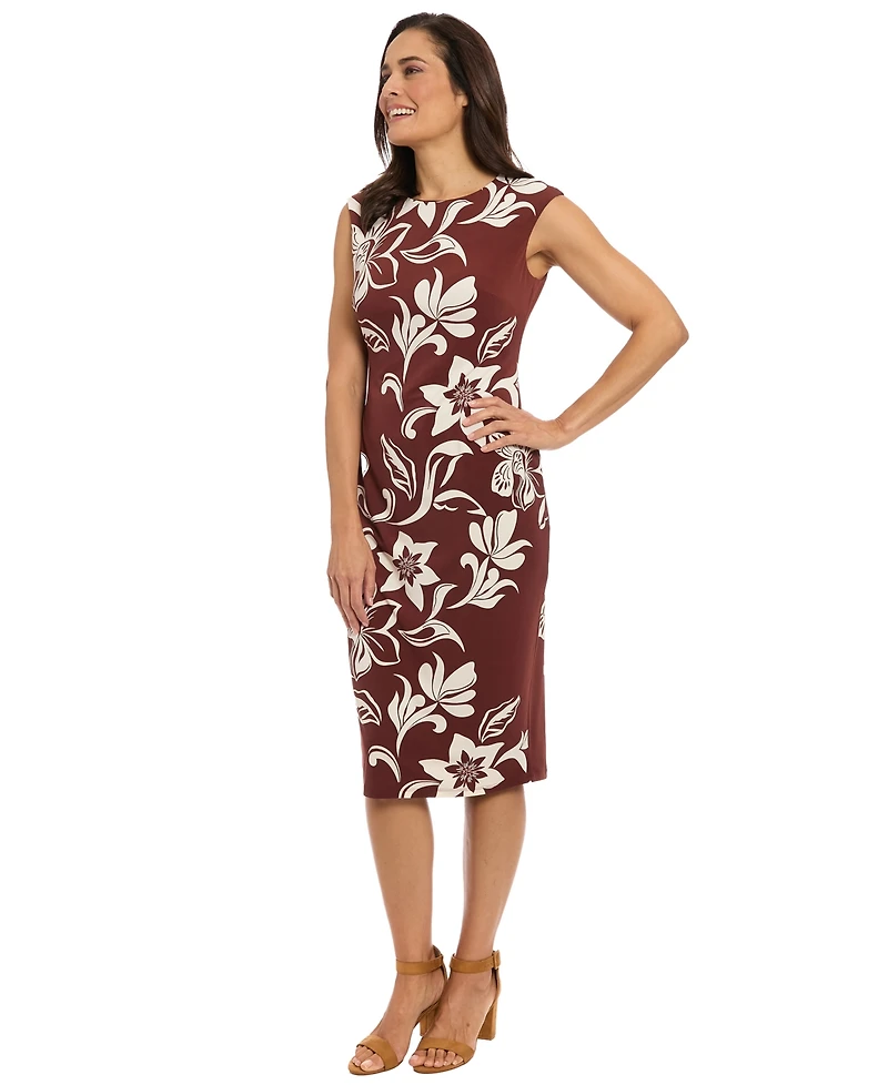 London Times Women's Jersey Placement-Print Midi Dress