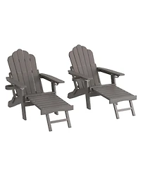 Sonkuki 2Pcs Folding Adirondack Chair with Retractable Ottoman, Weather Resistant Fire Pit Patio Cup Holder Lawn Outdoor Lounge