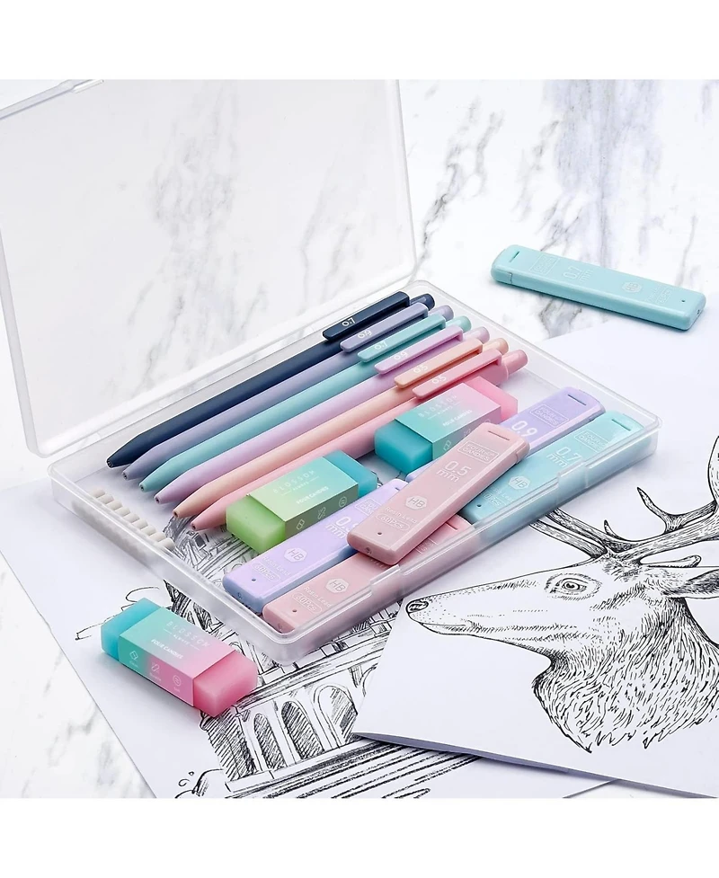 Four Candies Cute Mechanical Pencil Set 6Pieces, 0.5/0.7/0.9mm with 360 Leads and Erasers, Aesthetic School Supplies