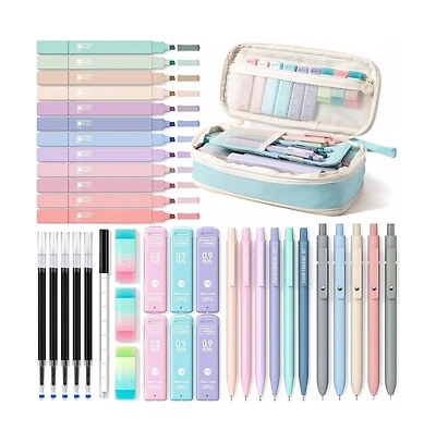 Four Candies 39Pieces Aesthetic Stationery Set w/Case, 12 Highlighters, 5 Gel Pens, 6 Pencils