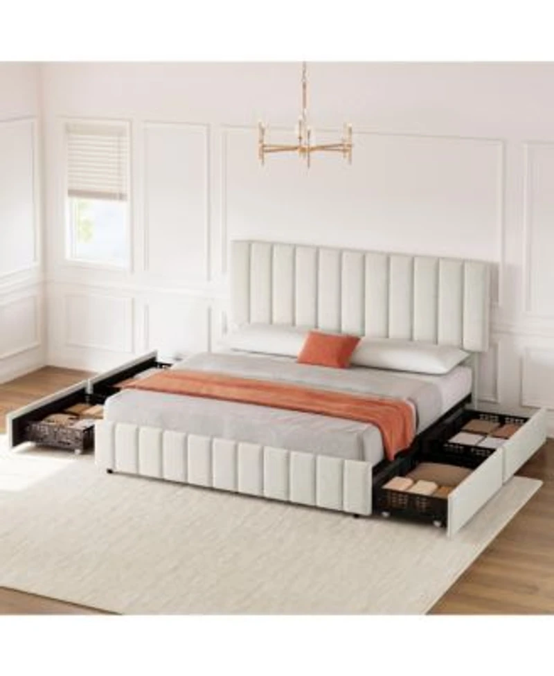 Homfan Storage Platform Bed Frame 4 Drawers Adjustable Headboard No Box Spring Needed Heavy Duty Wooden Structure Easy Assembly