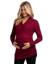 Hello Miz Maternity Nursing Ribbed-Knit Crossover V-Neck Long-Sleeve Top