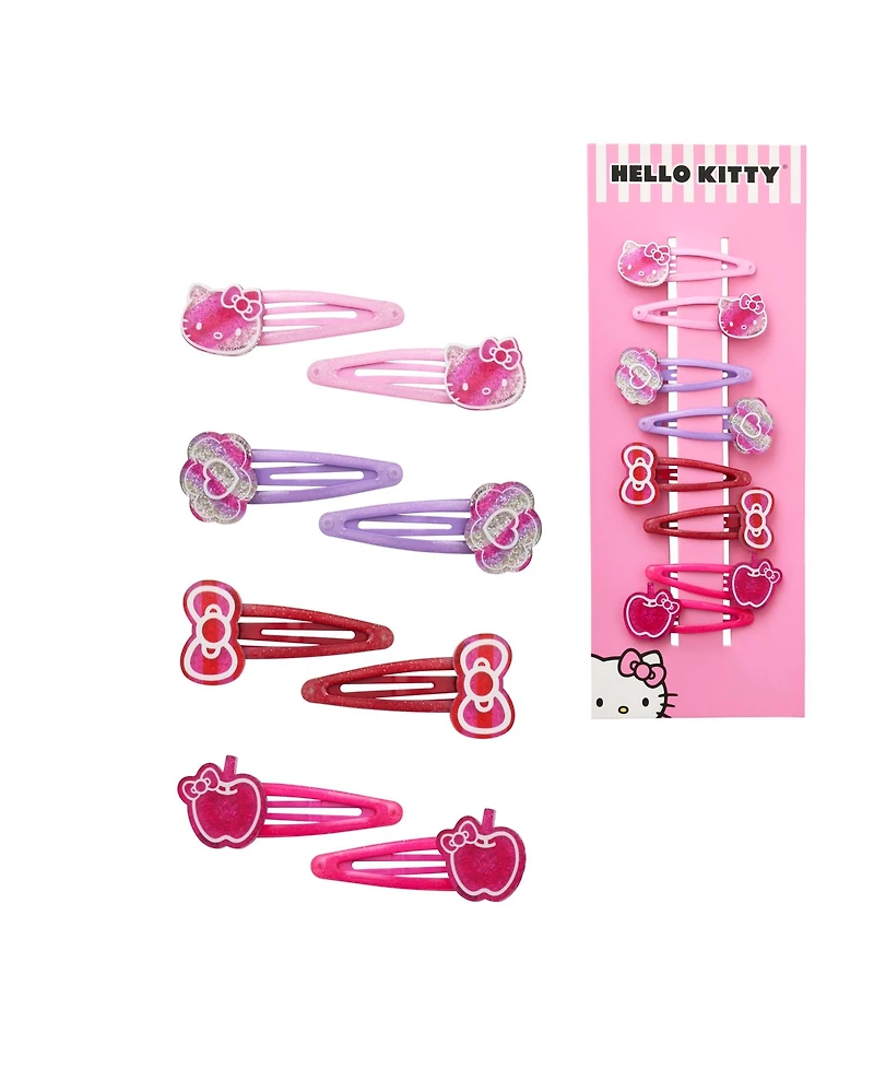 Hello Kitty Hair Clips 8-Piece Set Official License, Snap Back Clips for Hair, Sanrio Gift