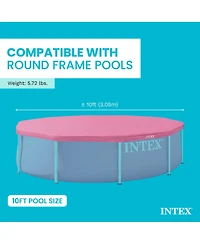 Intex 10 Foot Round Metal Frame Outdoor Backyard Swimming Pool Cover, Pink
