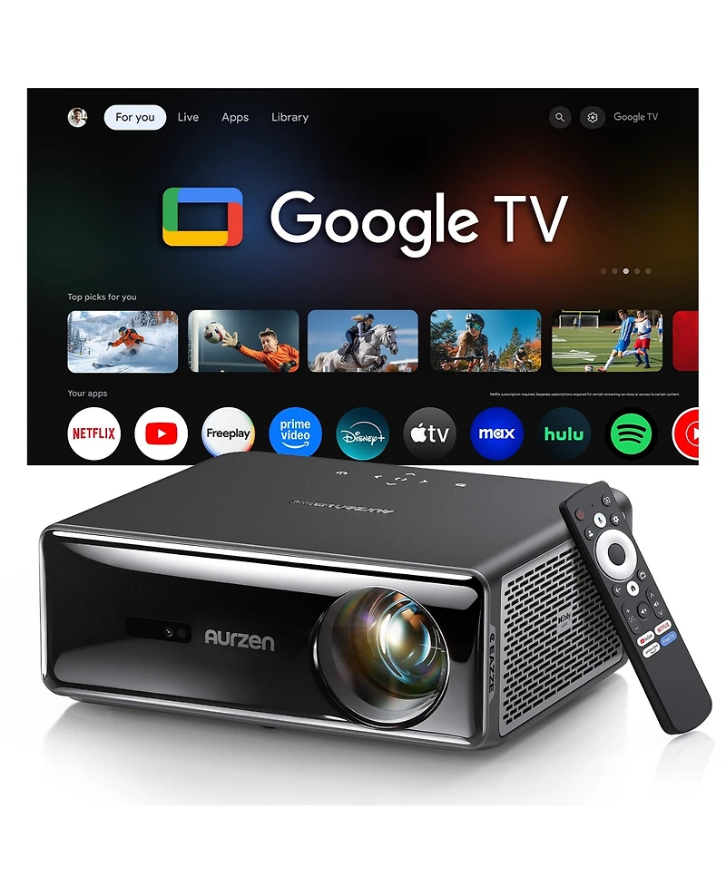 Aurzen Portable Home Theater Projector with Gemini for Tv, Google Tv Built-in, 1000 Ansi Lumens, Memc Tech, 4K Support, 20W DoIby Audio