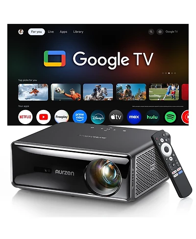 Aurzen Portable Home Theater Projector with Gemini for Tv, Google Tv Built-in, 1000 Ansi Lumens, Memc Tech, 4K Support, 20W DoIby Audio