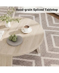 homfan Round Coffee Table 33.5 Inch Mid Century Wood Circle Center Table with Wood Legs Minimalist for Living Room Apartment Small Space