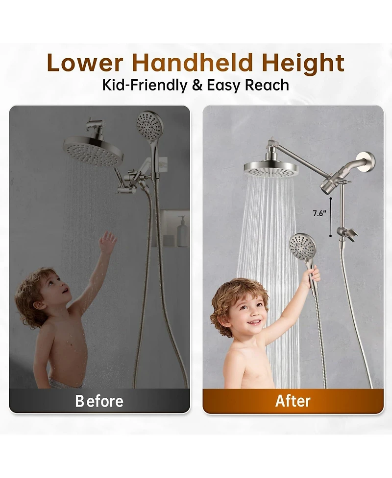 Cyqbd Rain Shower Head Handheld Power Wash Dual Extension Arm 3-way Diverter 9-mode Hose 2.5 Gpm