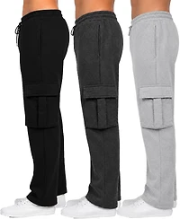 Blue Ice Women's Fleece-Lined Loose-Fit Cargo Jogger Sweatpants, 3-Pack