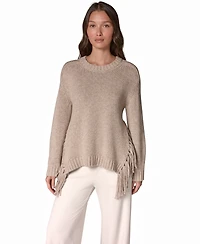 Donna Karan Weekend Women's Crewneck Long-Sleeve Fringe Sweater