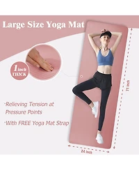BalanceFrom Yoga Mat, 1-Inch Extra Thick Exercise Pilates Workout Mat, Pinkish
