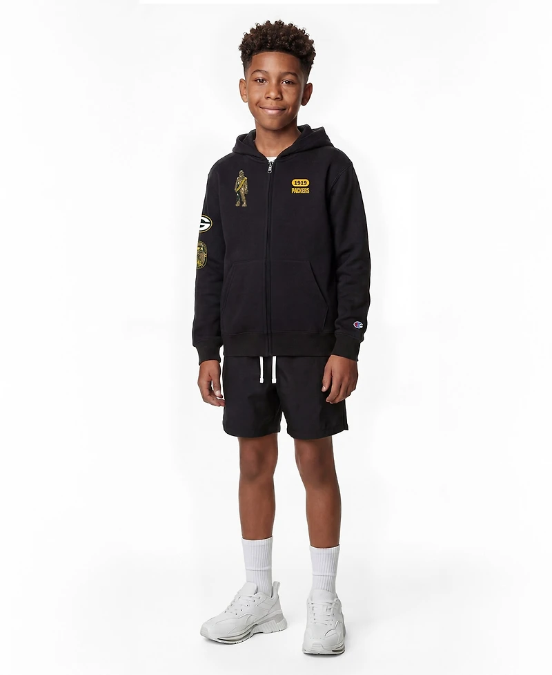 Champion Big Boys and Girls Black Green Bay Packers Disney X Full-Zip Hoodie