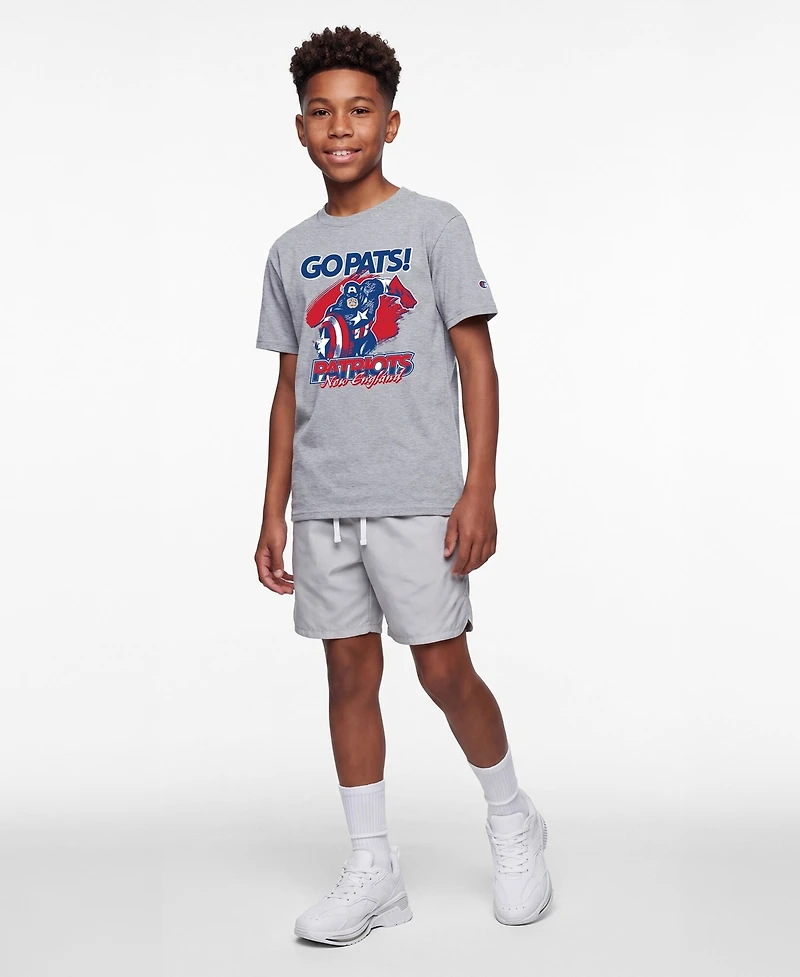 Champion Big Boys and Girls Heather Gray New England Patriots Disney X Champion T-Shirt